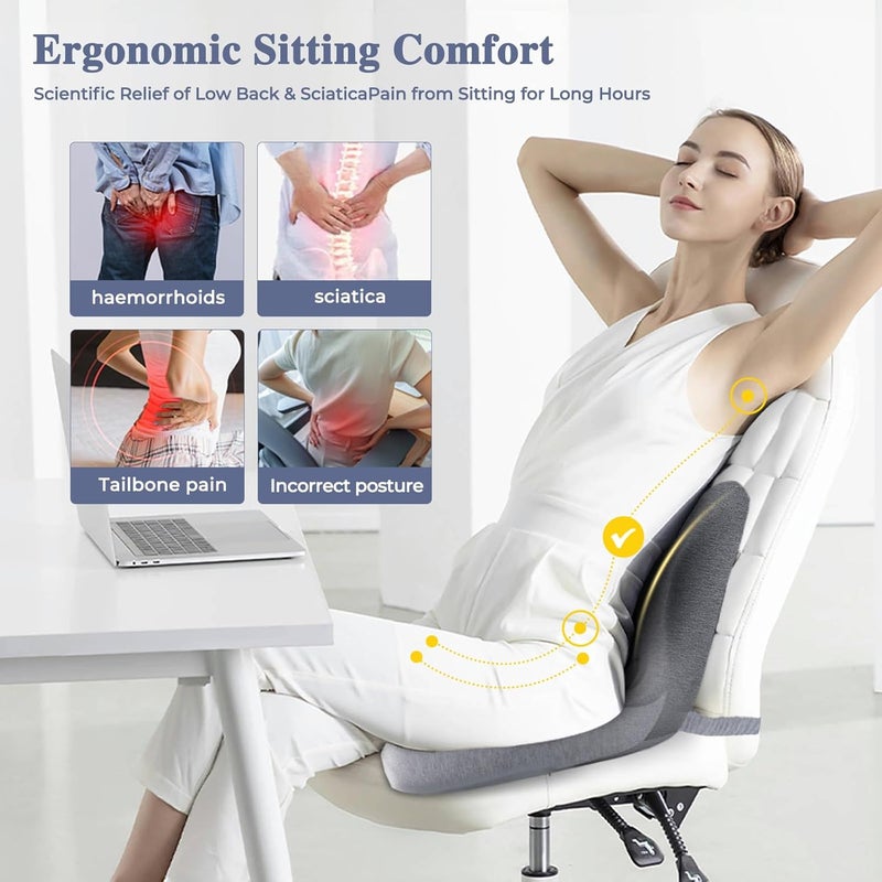Mosxoed Ergonomic Seat Cushion with Adjustable Strap, Memory Foam Office Chair Seat Cushion with L-Shaped Design, Car Seat Cushion Fits for Truck Driver Semi Truck, Gaming Chair, Desk, Light Gray - Image 3